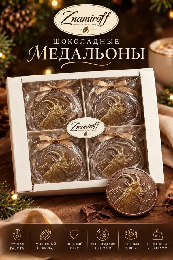 №1 Фигурный шоколад Медальоны Козлики(15шт по 40г) в Новом Уренгое