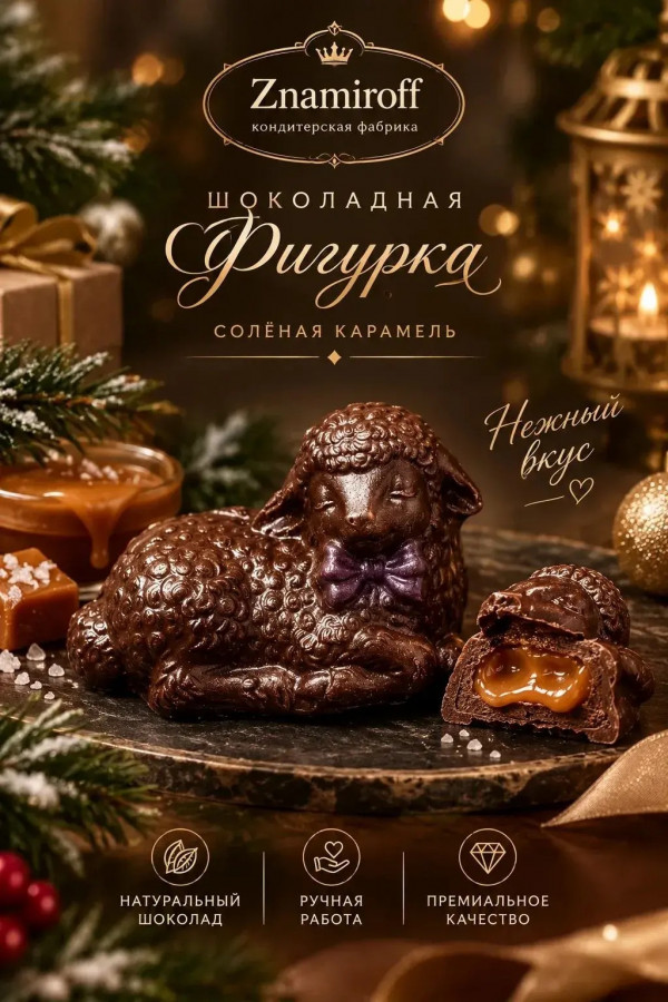 №1 Шоколад фигурный "Овечка спящая" молочный шоколад с начинкой солёная карамель(блок 5шт по 70г) в Новом Уренгое