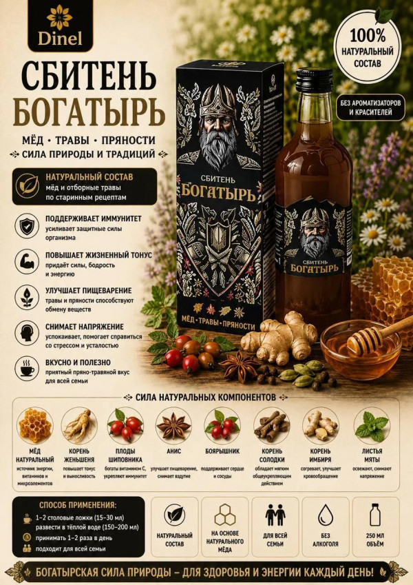№2 Сбитень Богатырь, 250мл  в Новом Уренгое